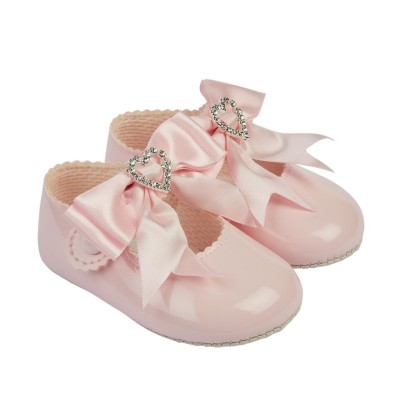 Pink Patent Bow & Diamante...