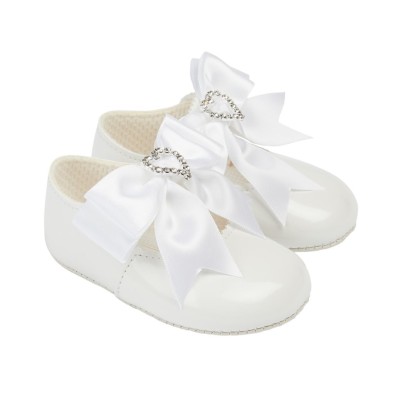 White Patent Bow & Diamante...