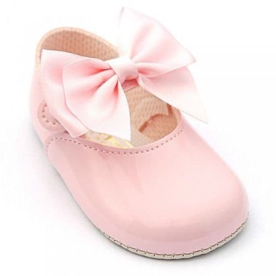 Pink Patent Big Bow Pram Shoes