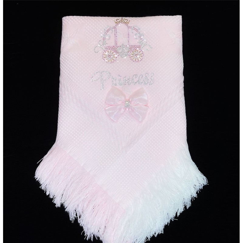 Pink Soft Shawl with Diamante Pattern Detached Bow "Pink Carriage"