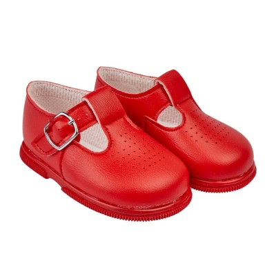 Red Matt T-Bar & Punch Detail Shoes