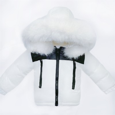 *CLEARANCE* Baby Boy White Light Weight Puffer Coat with Faux Fur Hood "MYD451"