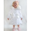 *CLEARANCE* Baby Girl White Bow Puffer Coat with Faux Fur Hood "MYD417W"