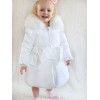 *CLEARANCE* Baby Girl White Bow Puffer Coat with Faux Fur Hood "MYD417W"