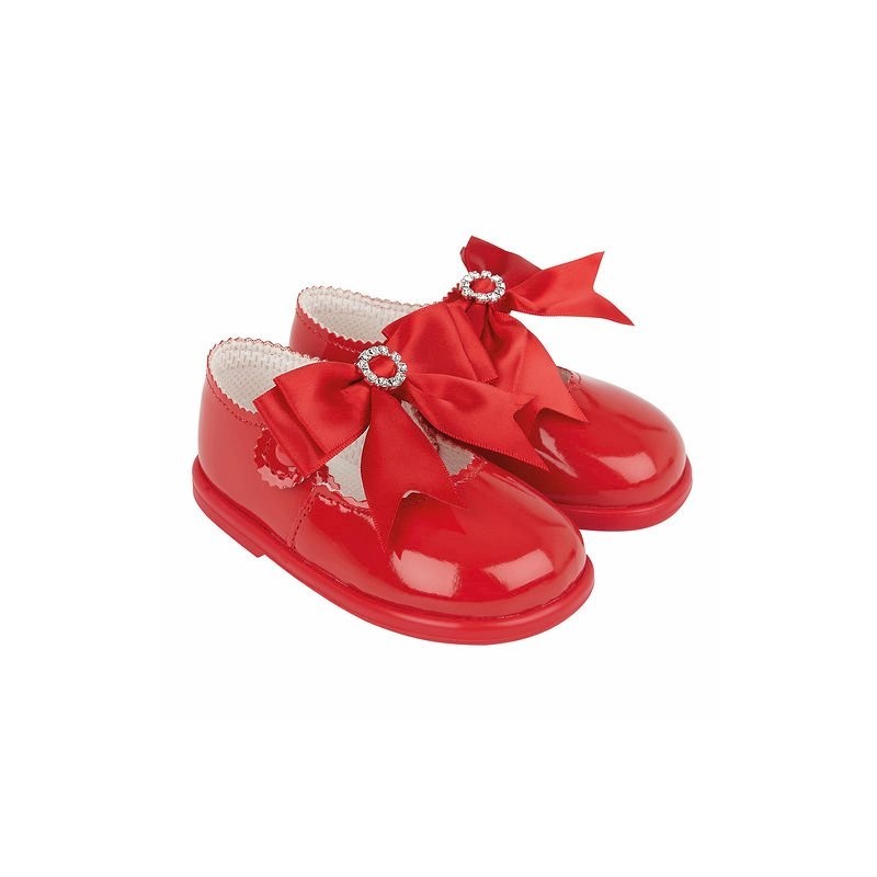 Red Patent Bow & Diamante Shoes