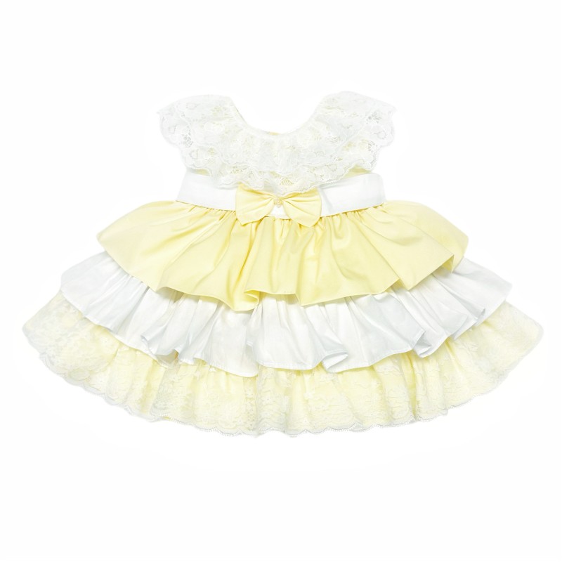 Baby Girl Pale Yellow Lace Puff Ball Dress Many Layers "2401 Yellow"