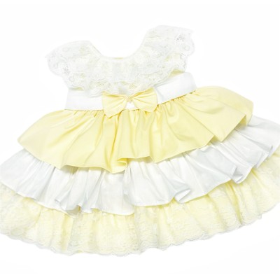 Baby Girl Pale Yellow Lace Puff Ball Dress Many Layers "2401 Yellow"