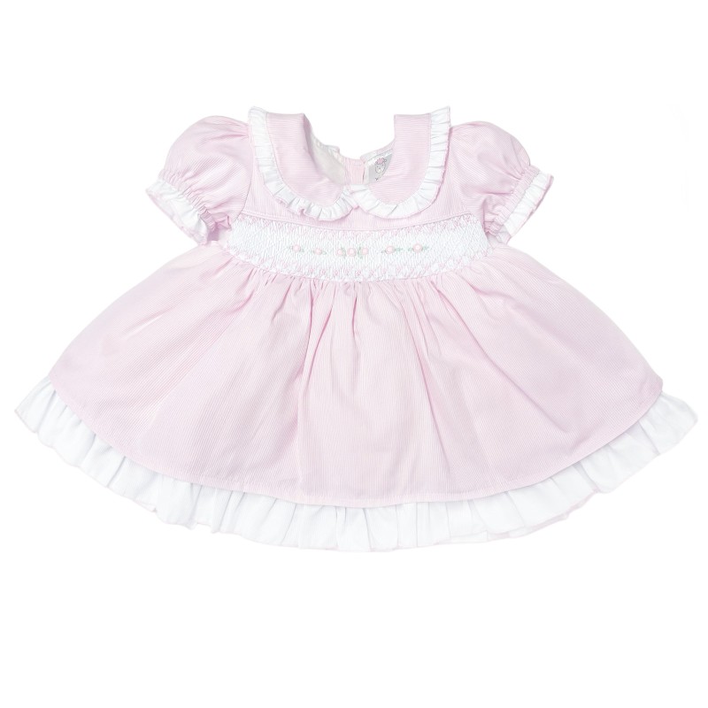 Baby Girl Pink Hand Smocked Puff Ball Dress "2402 Pink"