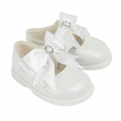 White Patent Bow & Diamante...