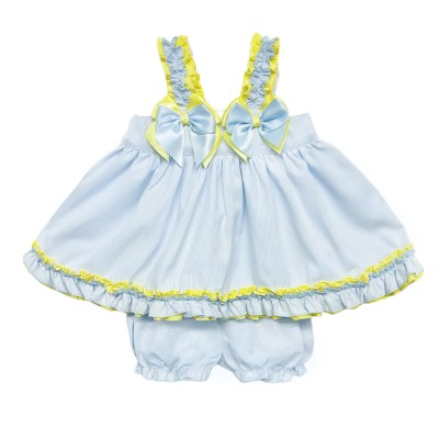 Baby Girl Blue with Yellow Bow Sun Dress with Knickers "2403 Yellow"