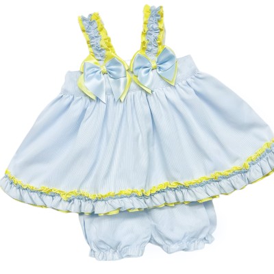 Baby Girl Blue with Yellow Bow Sun Dress with Knickers "2403 Yellow"
