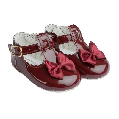 Burgundy Patent T-Bar & Bow...