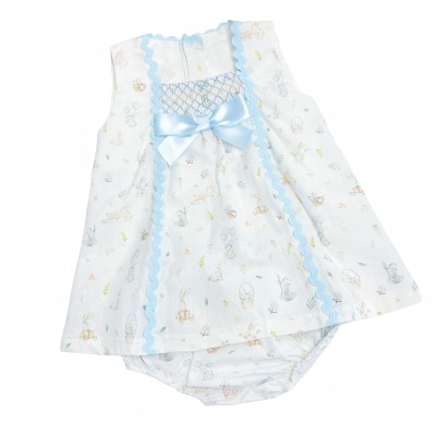 Baby Girl Blue Bunny Print Dress with Pants "MYD2310"