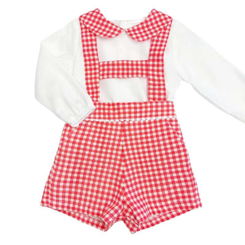 *Clearance* Baby Boy Red Gingham Dungaree with Shirt "MYD822"