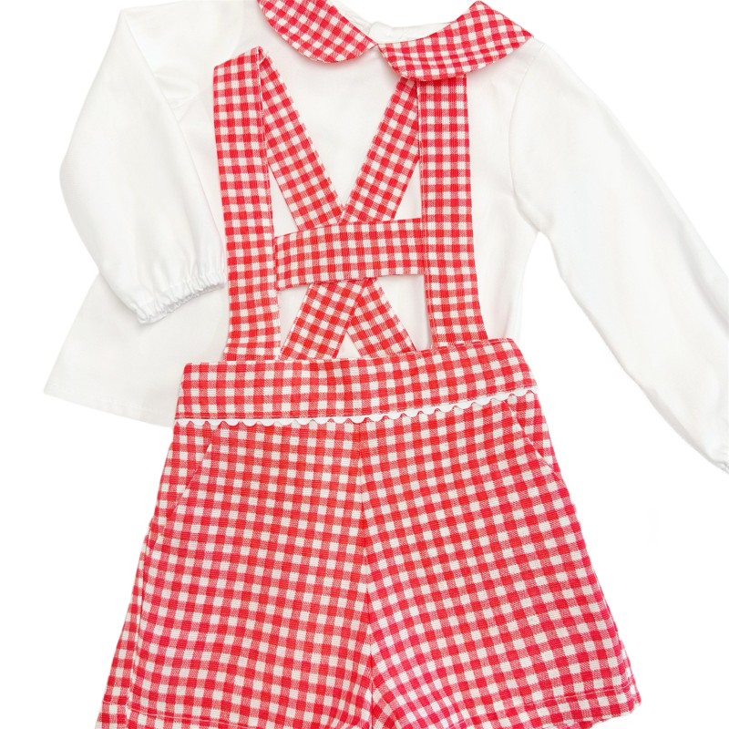 *Clearance* Baby Boy Red Gingham Dungaree with Shirt "MYD822"