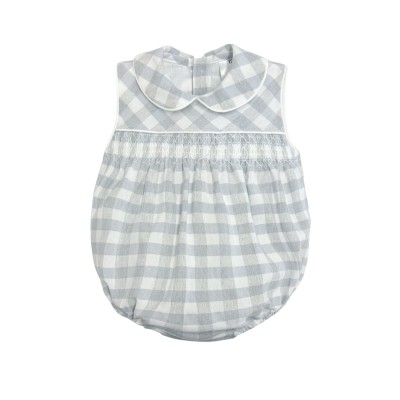 Baby Unisex Grey Smock Checked Romper "MYD2418G"