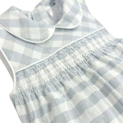 Baby Unisex Grey Smock Checked Romper "MYD2418G"