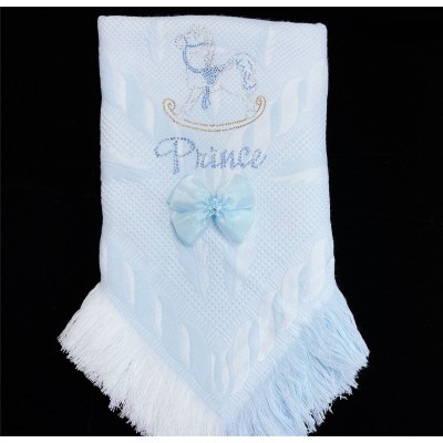 Blue Soft Shawl with Diamante Pattern Detached Bow "Blue Horse"