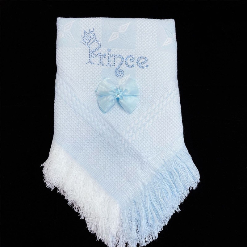 Blue Soft Shawl with Diamante Pattern Detached Bow "Blue Prince"