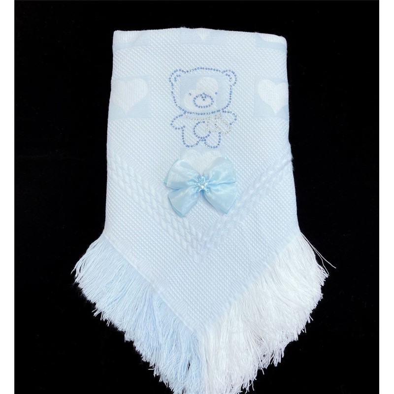 Blue Soft Shawl with Diamante Pattern Detached Bow "Blue Teddy"