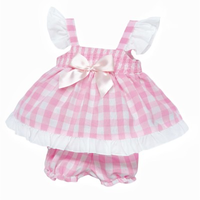Baby Girl Smocked Pink Checked Sun Dress with Knickers "MYD2430P"