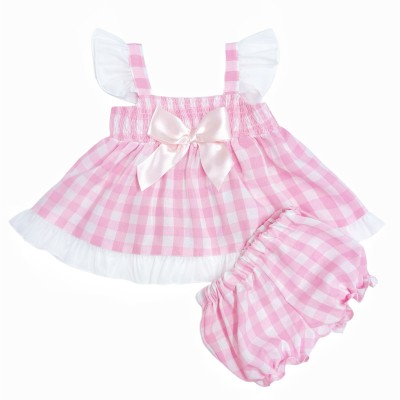 Baby Girl Smocked Pink Checked Sun Dress with Knickers "MYD2430P"