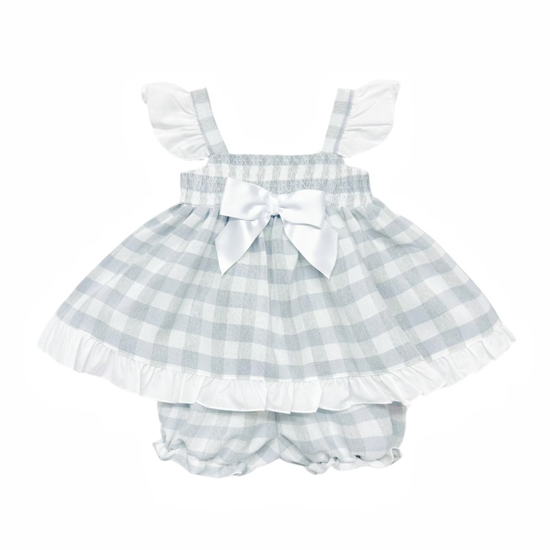 Baby Girl Smocked Grey Checked Sun Dress with Knickers "MYD2430G"