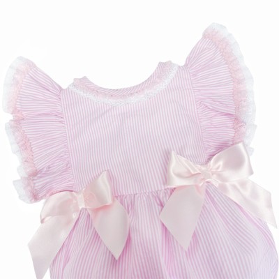 Baby Girl Pink Stripe Frilly Shoulder Romper "MYD2472"