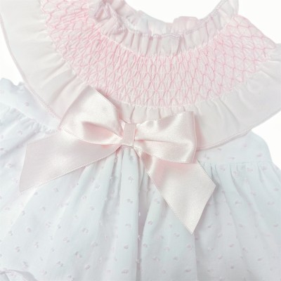 Baby Girl Pink Cotton Plumetis Puff Dress with Pants "MYD2436P"