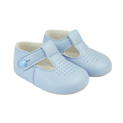 Blue Matt T-Bar & Punch Detail Pram Shoes