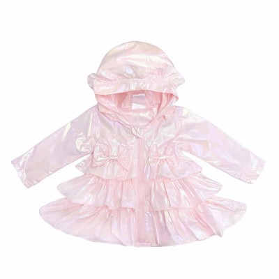 Baby Girl Pink Iridescent Frilly Summer Jacket with Hood "MYD463P"