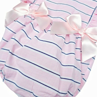 Baby Girl Pink Stripe Frilly Shoulder Romper "MYD2470"