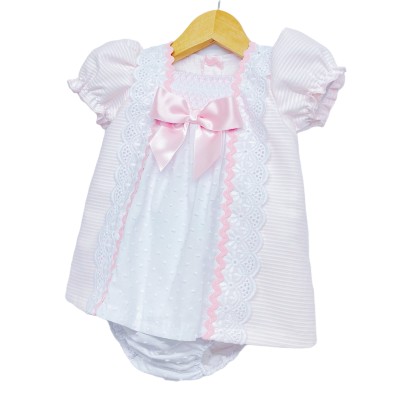 *Clearance* Baby Girl White Pink Dress with Pants "MYD2202P"