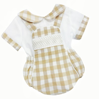 Baby Unisex Beige Smocked Romper with Top"MYD2449T"