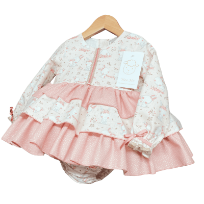 *Clearance* Baby Girl Pink Bunny Print Puff Dress with Pants "MYD228"