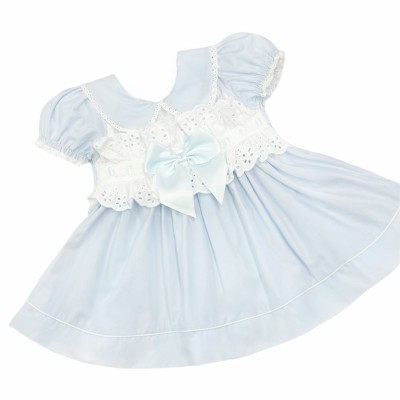 *Clearance* Baby Girl Pale Blue Puff Dress with Bow "2407 Blue"