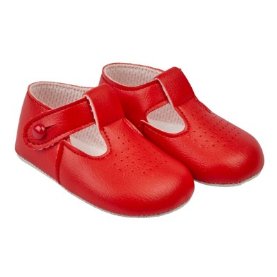 Red Matt T-Bar & Punch Detail Pram Shoes