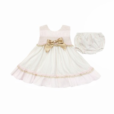 *Clearance* Baby Girl Beige Puff Dress with Pants "MYD2483"