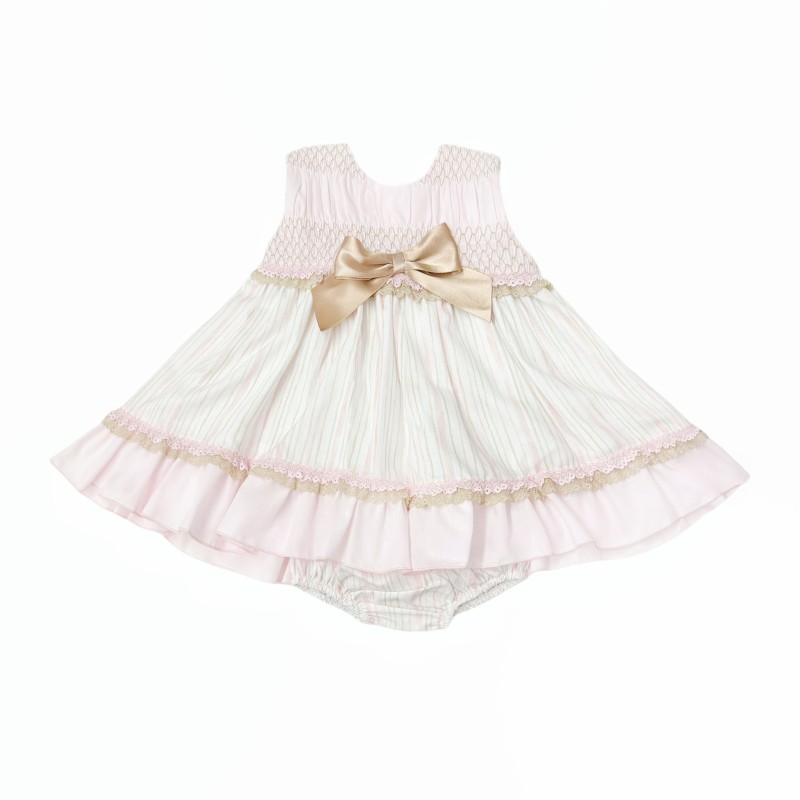 *Clearance* Baby Girl Beige Puff Dress with Pants "MYD2483"