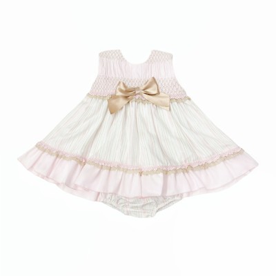 *Clearance* Baby Girl Beige Puff Dress with Pants "MYD2483"