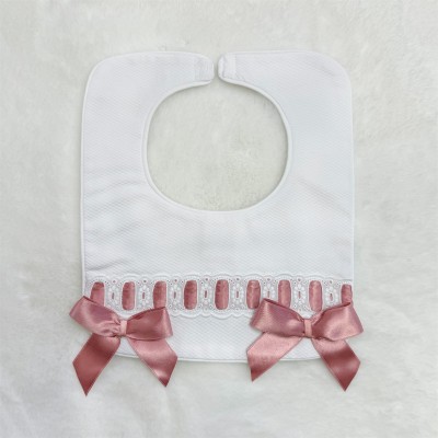 Baby Girl Dusty Pink Waffle Bibs with Bow "Bib-01 DP"
