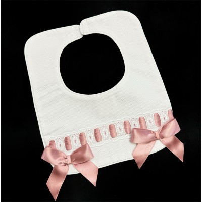 Baby Girl Dusty Pink Waffle Bibs with Bow "Bib-01 DP"