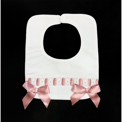 Baby Girl Dusty Pink Waffle Bibs with Bow "Bib-01 DP"