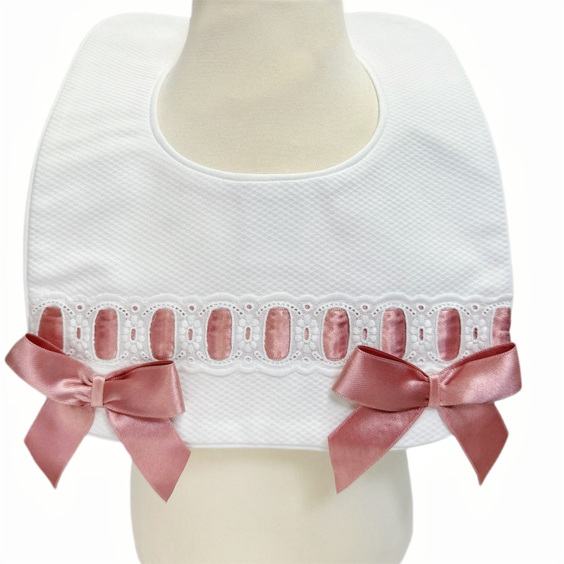 Baby Girl Dusty Pink Waffle Bibs with Bow "Bib-01 DP"