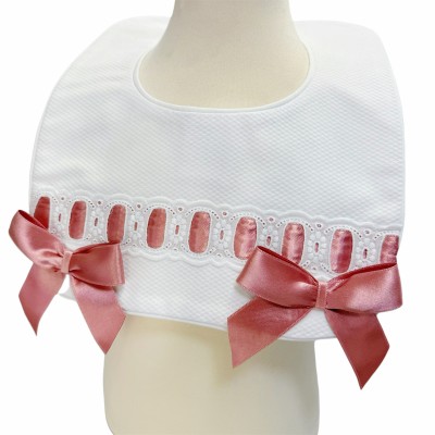 Baby Girl Dusty Pink Waffle Bibs with Bow "Bib-01 DP"