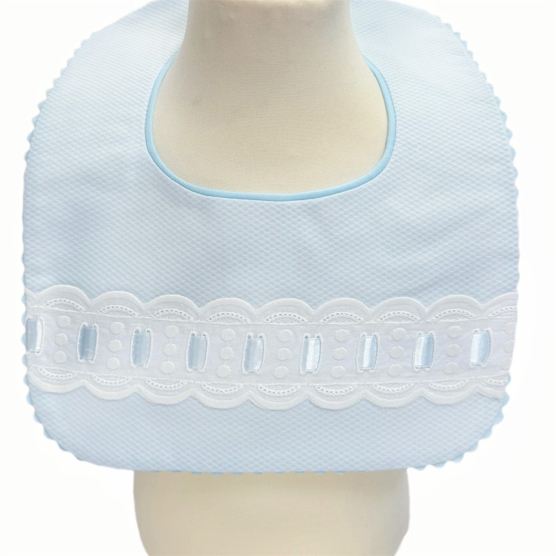 Baby Boy Blue Waffle Bibs with Ribbon "Bib-02"