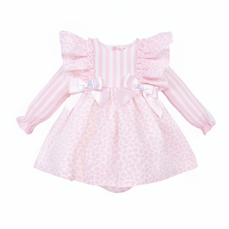 *Clearance* Pink Floral Frilly Shoulder Puff Dress with Pants "MYDB2476"