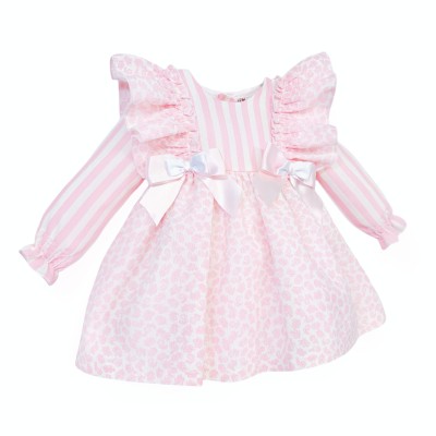*Clearance* Pink Floral Frilly Shoulder Puff Dress with Pants "MYDB2476"