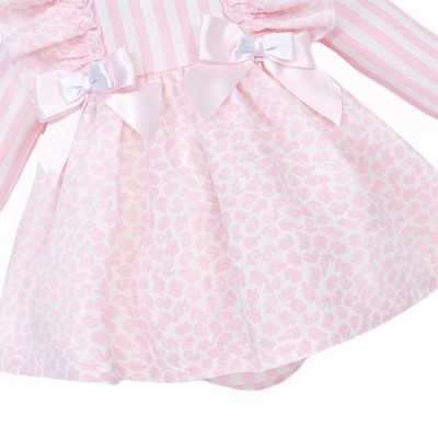 *Clearance* Pink Floral Frilly Shoulder Puff Dress with Pants "MYDB2476"