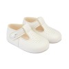 White Matt T-Bar & Punch Detail Pram Shoes